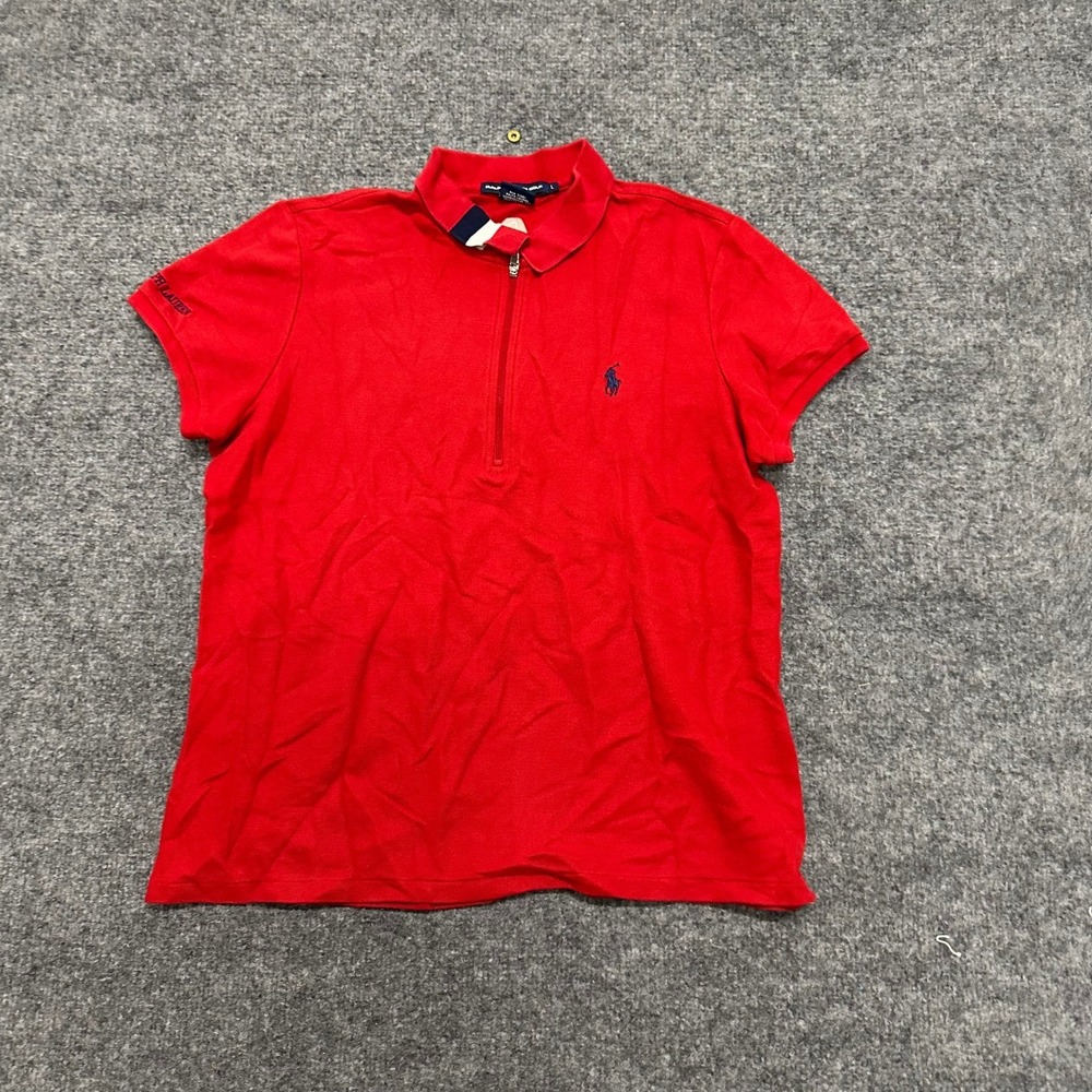 Ralph Lauren Golf Shirt Womens Size L Red Quarter Zip Short Sleeve Athletic Polo